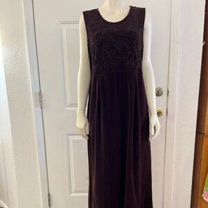 Vintage April Cornell Embroider Cottage-Core Brown Corduroy Maxi Dress Sz XL